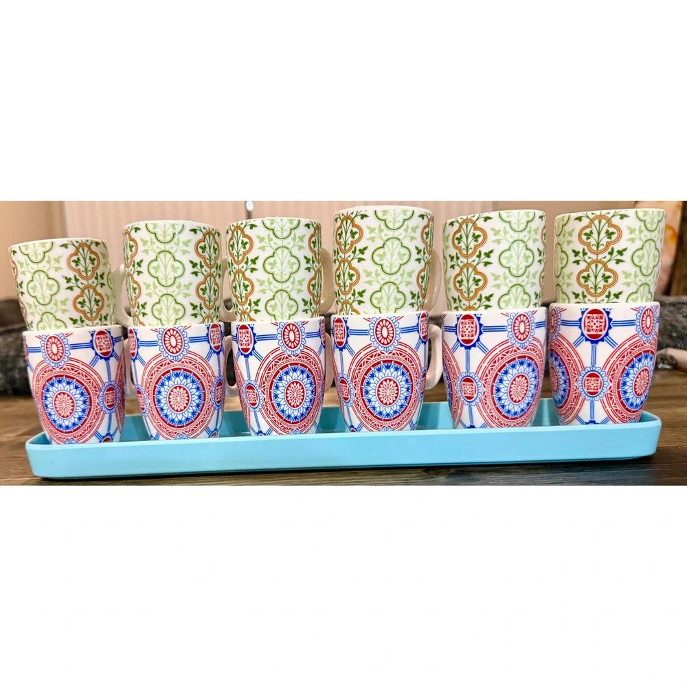Pier 1 Espresso Cup Set 12pc Multicolor Excellent Mediterranean Boho Floral